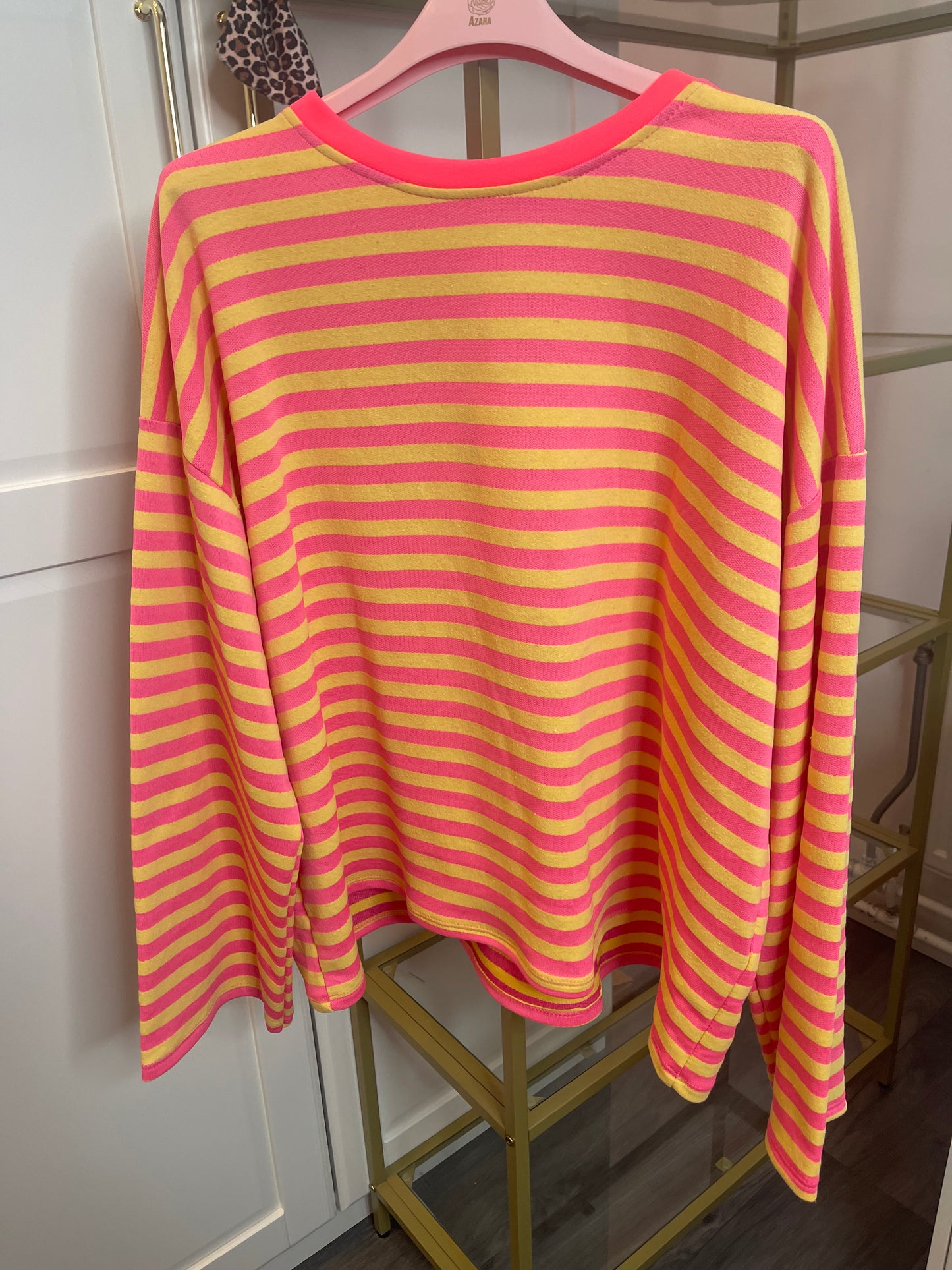 Gestreepte sweater roze/geel