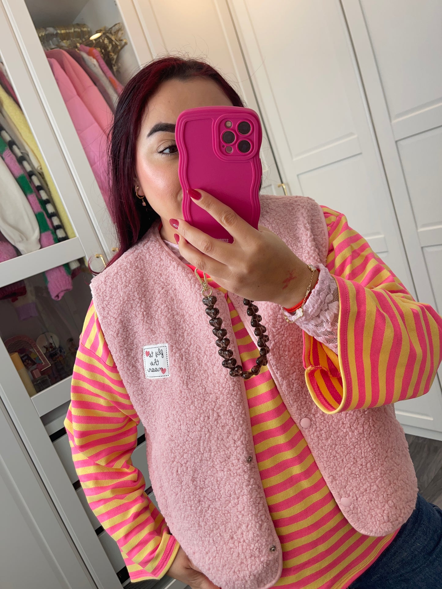 Gestreepte sweater roze/geel