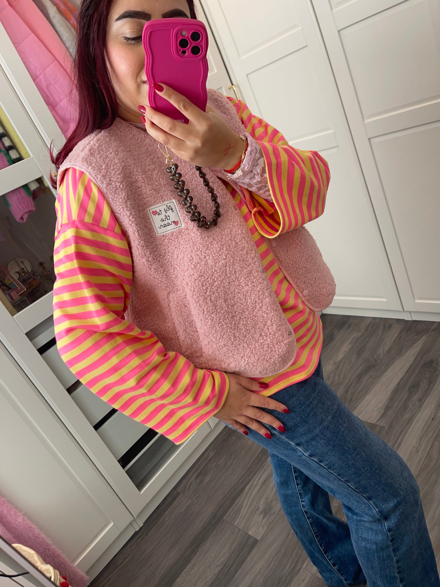 Gestreepte sweater roze/geel