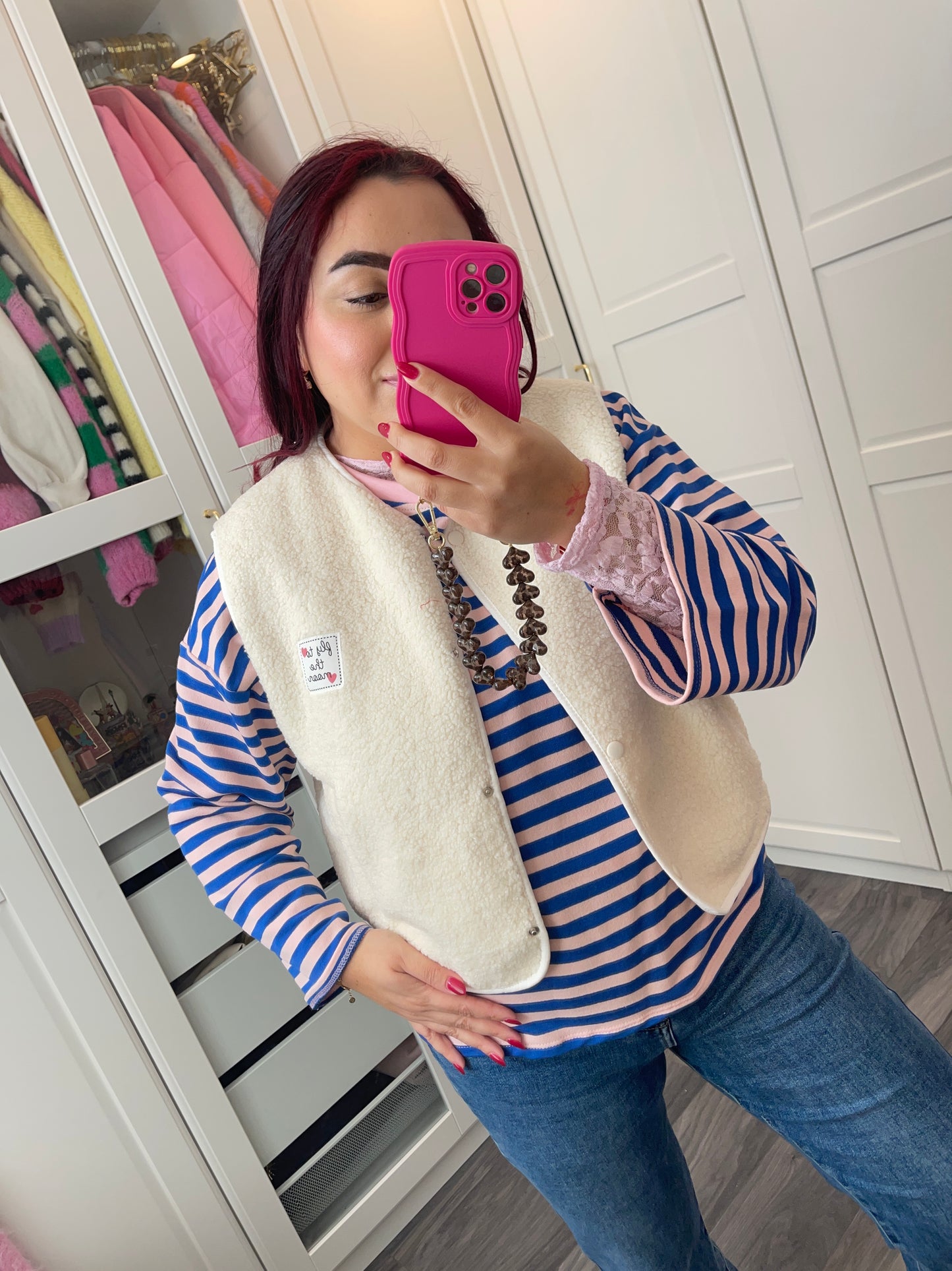 Gestreepte sweater roze/blauw