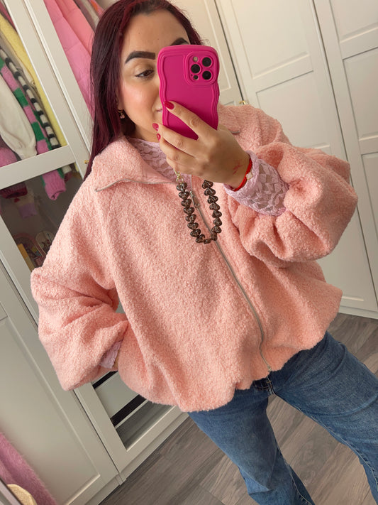 Teddy bomber jas roze
