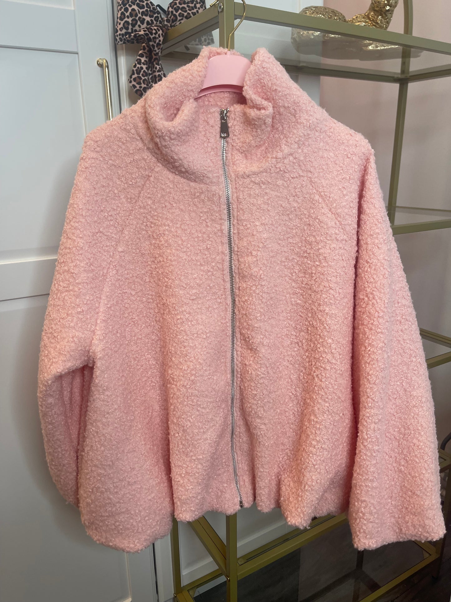Teddy bomber jas roze
