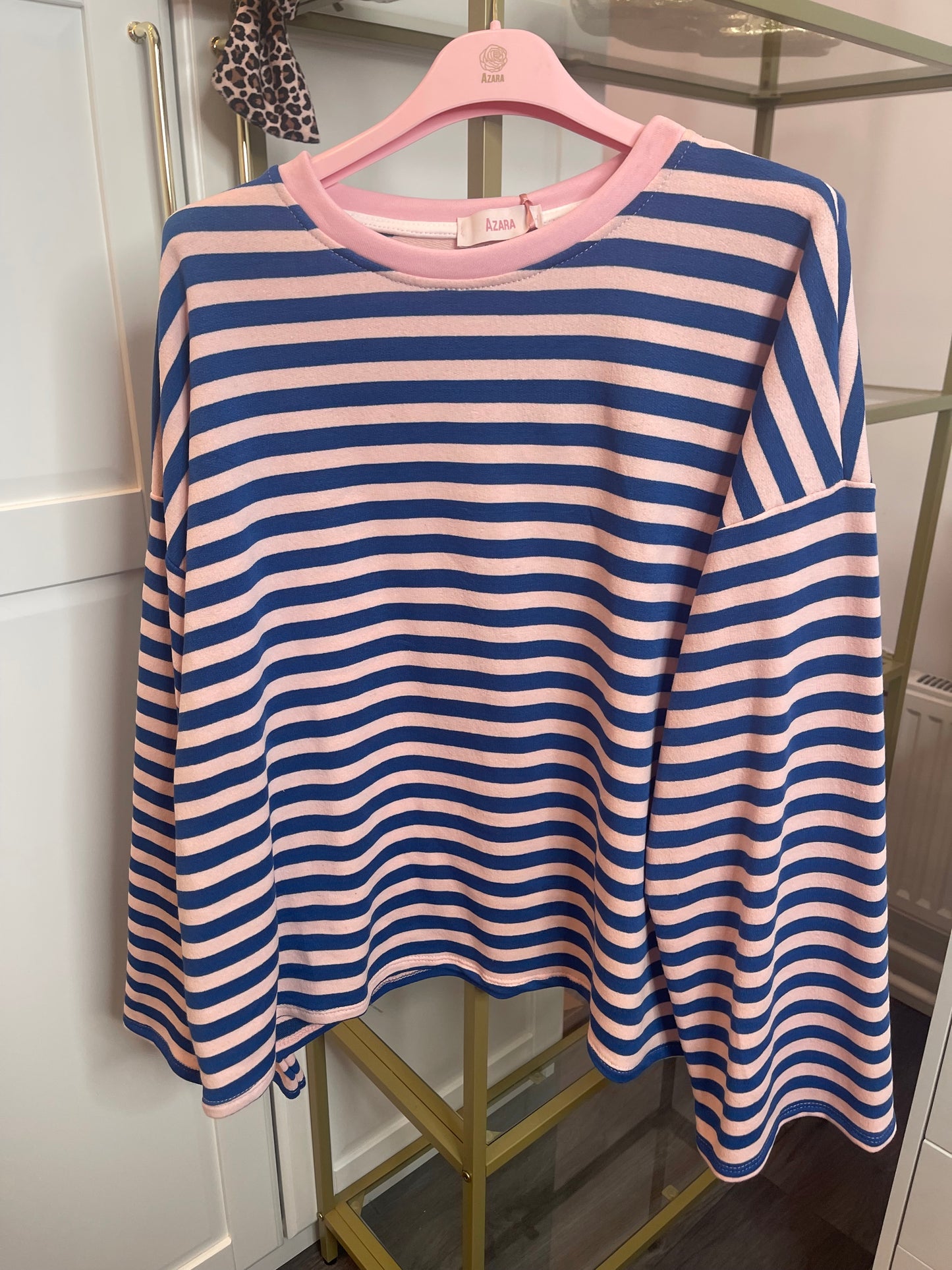 Gestreepte sweater roze/blauw